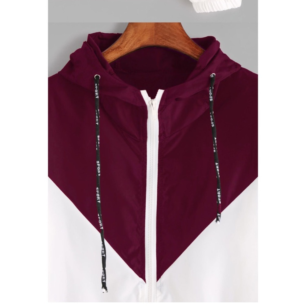 Burgundy & White Athletic Fashion Windbreaker - Picture 2 of 8